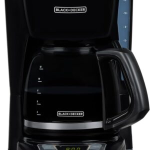 BLACK+DECKER 12-Cup Digital Coffee Maker, Programmable, Washable Basket Filter, Sneak-A-Cup, Auto Brew, Water Window, Keep Hot Plate, Black