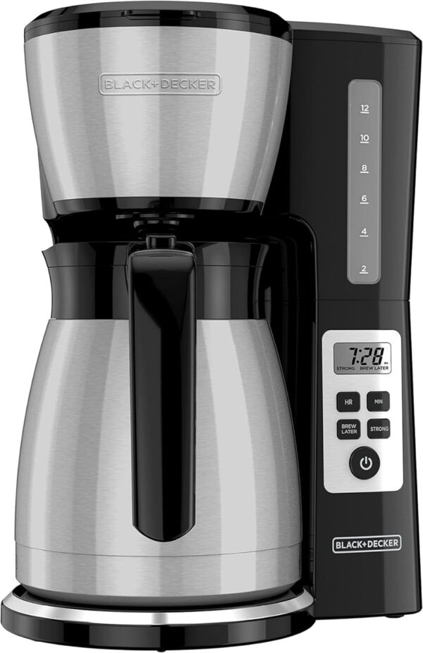 BLACK+DECKER 12 Cup Thermal Programmable Coffee Maker with Brew Strength and VORTEX Technology, Black/Steel - Image 2
