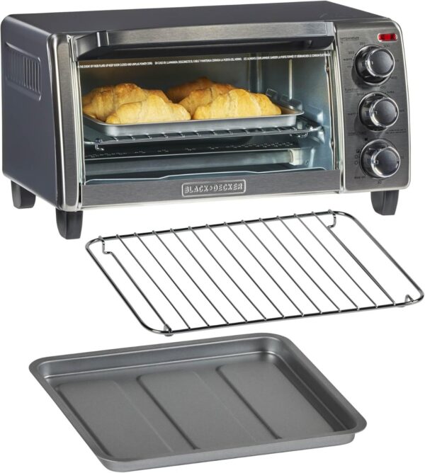BLACK+DECKER 4-Slice Toaster Oven, Even Toast, 4 Cooking Functions Bake, Broil, Toast and Keep Warm, Removable Crumb Tray, Timer - Image 2